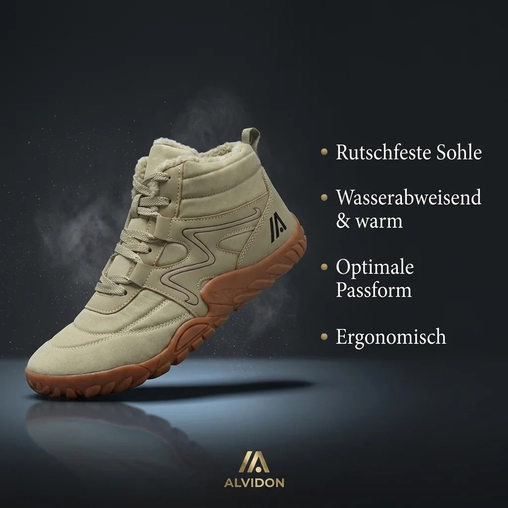 Alvidon AlbaStride Weiß – Barfußschuhe, Infografik zu Passform und Eigenschaften, für Damen und Herren