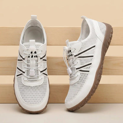 Alvidon AquaFlex Cremeweiß – Barfußschuhe, Ansicht der flachen Zero-Drop-Sohle, für Damen und Herren
