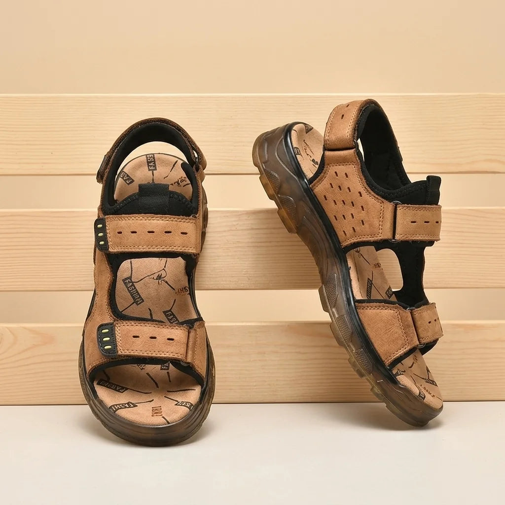 Alvidon BergTrek Camel – Barfußsandalen, Ansicht der flachen Zero-Drop-Sohle, für Damen und Herren
