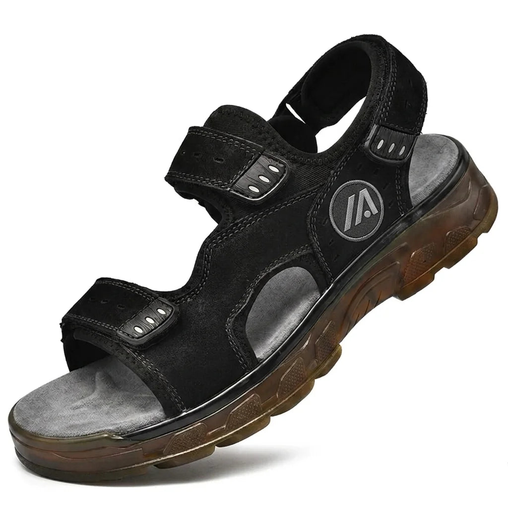 Alvidon BergTrek Camel – Barfußsandalen, Seitenansicht im Studio, für Damen und Herren