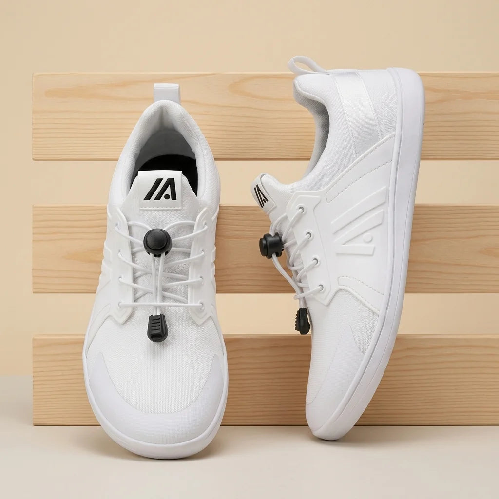 Alvidon BrezzaLite Weiß – Barfußschuhe, Ansicht der flachen Zero-Drop-Sohle, für Damen und Herren