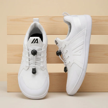 Alvidon BrezzaLite Weiß – Barfußschuhe, Ansicht der flachen Zero-Drop-Sohle, für Damen und Herren