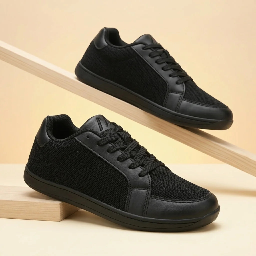 Alvidon FreiSchritt Beige – Barfußschuhe, Detailaufnahme des gestickten Alvidon-Logos, für Damen und Herren