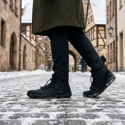 Alvidon FreiWeg Schwarz – Barfußschuhe, Infografik zu Passform und Eigenschaften, für Damen und Herren