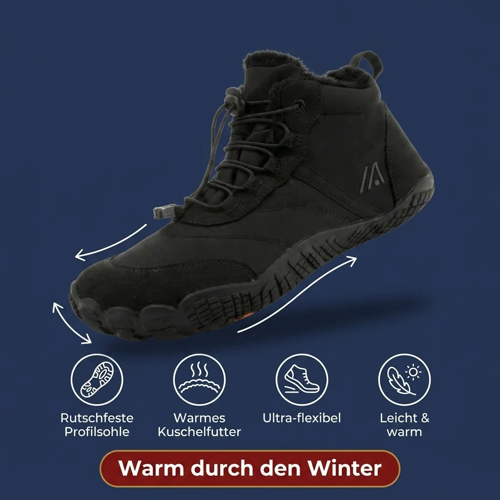 Alvidon FreiWeg Braun – Barfußschuhe, Infografik zu Passform und Eigenschaften, für Damen und Herren