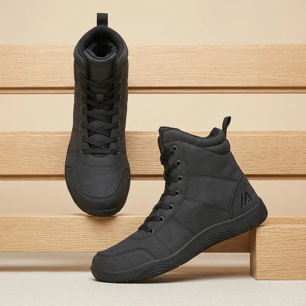 Alvidon MonteLite Schwarz – Barfußschuhe, Ansicht der flachen Zero-Drop-Sohle, für Damen und Herren