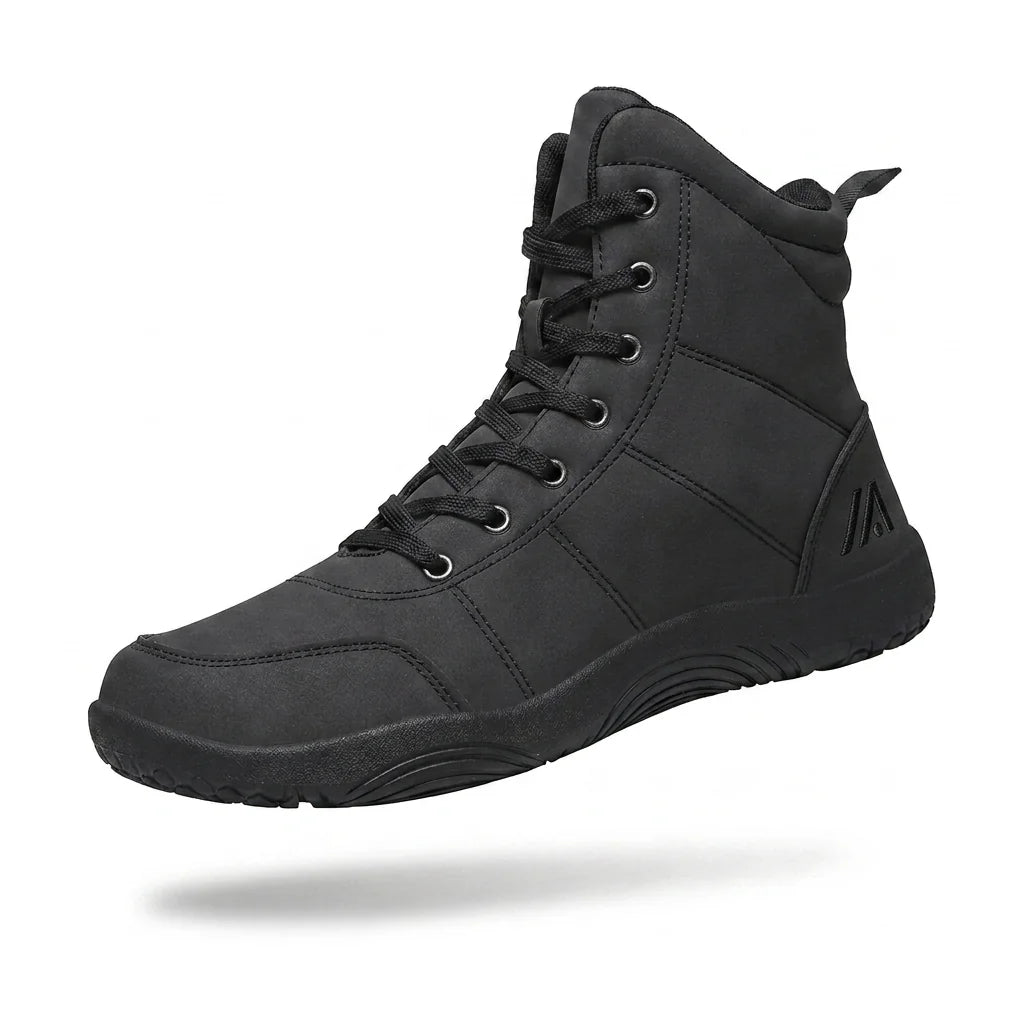 Alvidon MonteLite Schwarz – Barfußschuhe, Seitenansicht im Studio, für Damen und Herren