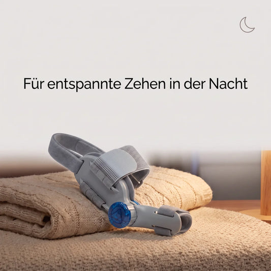 Alvidon NachtCorrector – Zehenschiene für die Nacht, auf der Decke im Lampenlicht, Zubehör für Barfußschuhe