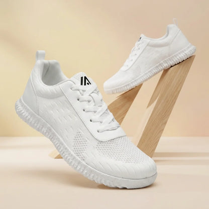 Alvidon PureStride Braun – Barfußschuhe, Detailaufnahme des gestickten Alvidon-Logos, für Damen und Herren