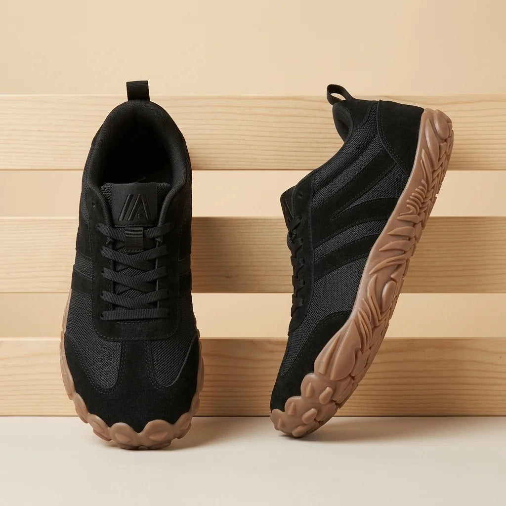 Alvidon RetroStride Dunkelgrau – Barfußschuhe, Ansicht der flachen Zero-Drop-Sohle, für Damen und Herren