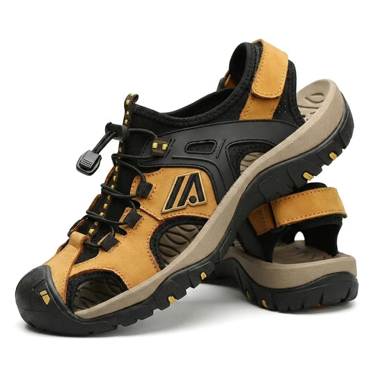Alvidon RockStride Camel – Barfußsandalen, Seitenansicht im Studio, für Damen und Herren