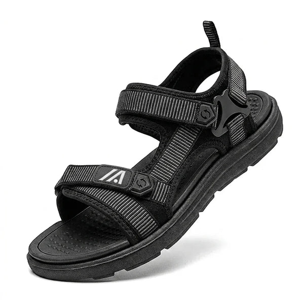 Alvidon TrailFlex Schwarz – Barfußsandalen, Seitenansicht im Studio, für Damen und Herren