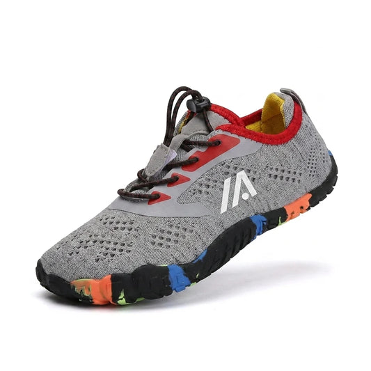 Alvidon WaterFlex Grau – Barfußschuhe Kinder, Seitenansicht im Studio, für Damen und Herren
