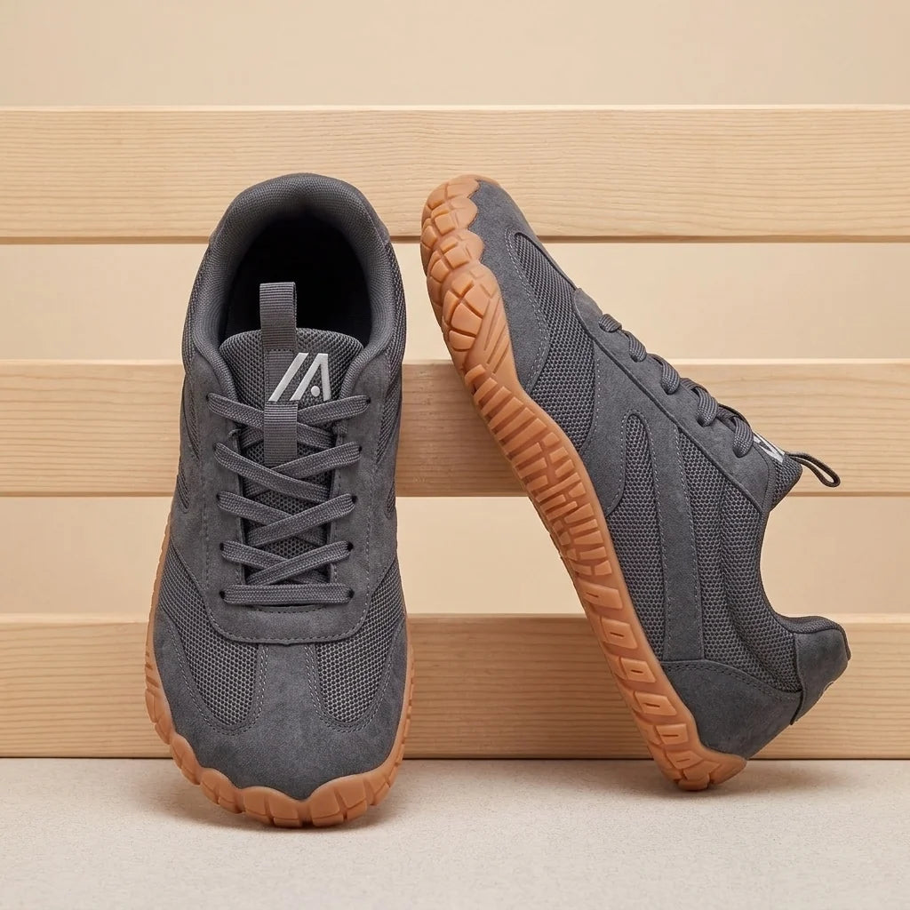 Alvidon ZenStride Dunkelgrau – Barfußschuhe, Ansicht der flachen Zero-Drop-Sohle, für Damen und Herren